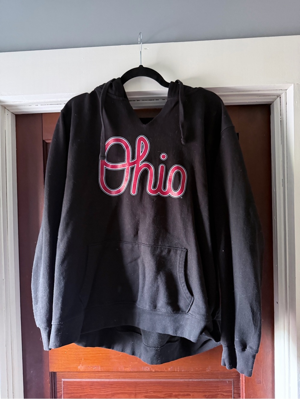 Black Ohio Hoodie with Red/White Script